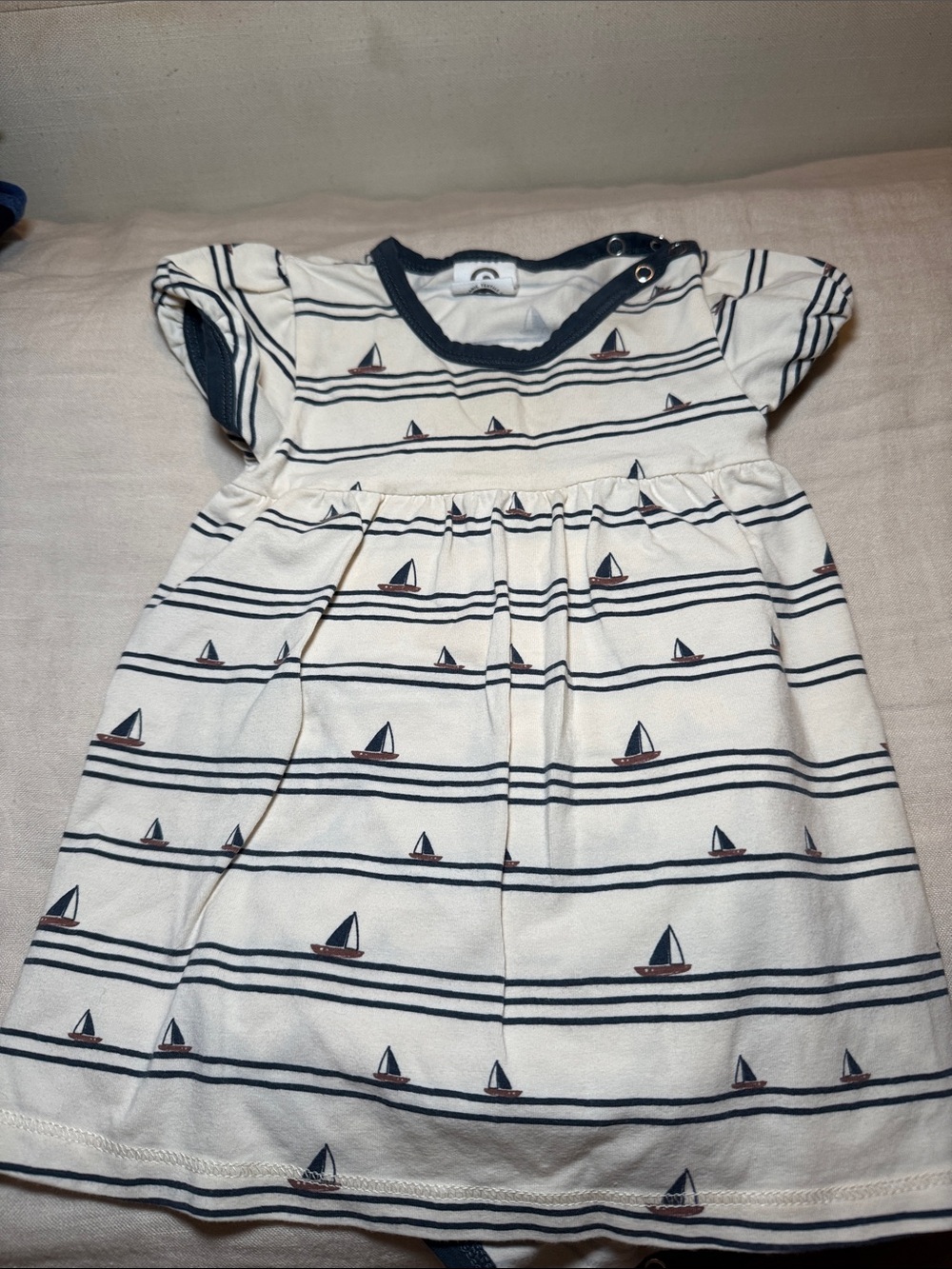 Nautical Striped Sailboat Knit Dress for Girls - Cream & Navy